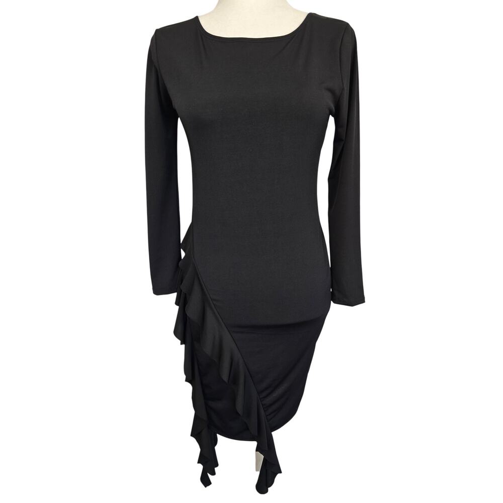 Aqua Black Long Sleeve Ruffle Knee Length Dress Women's Small